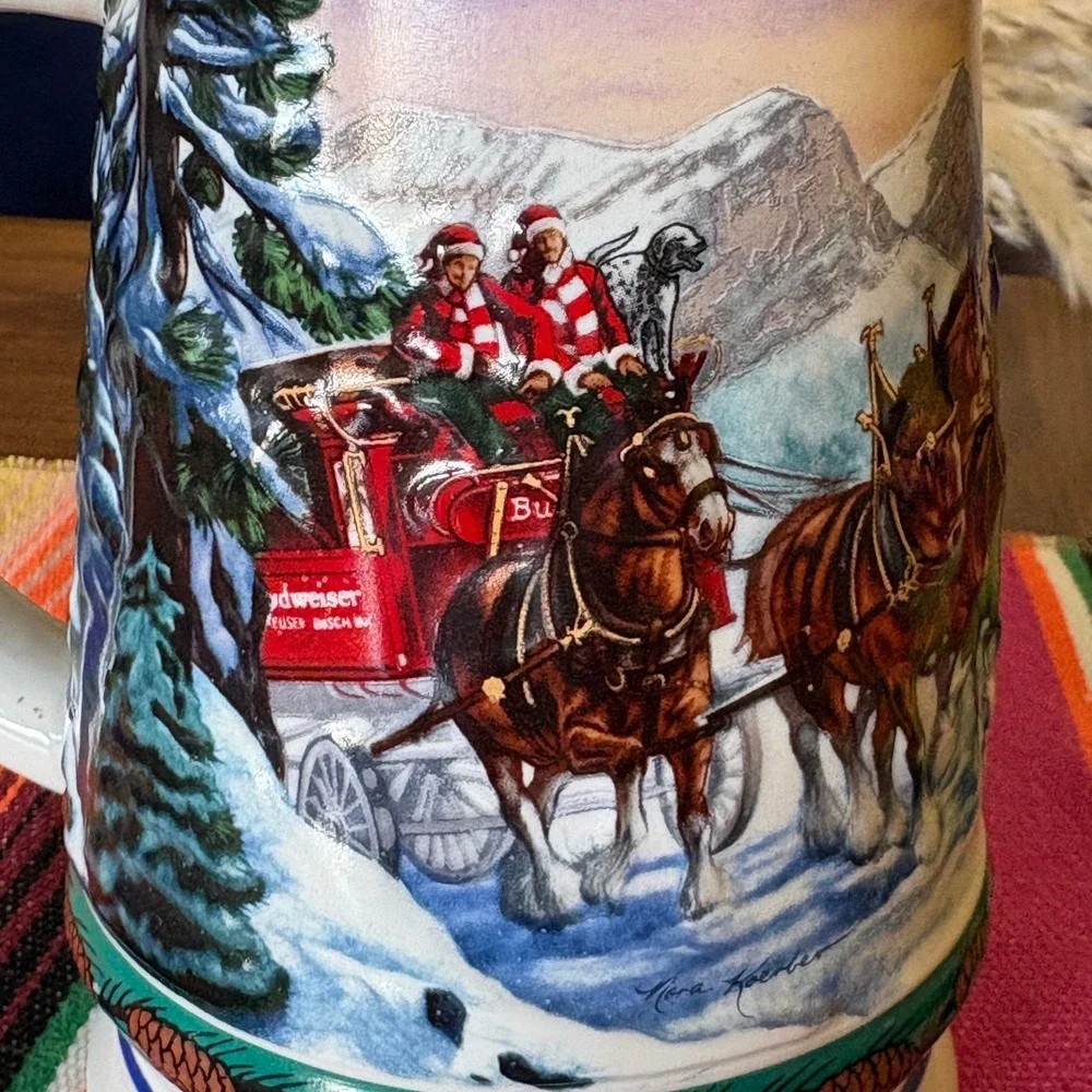 1993 Budweiser Holiday Stein Special Delivery Nora Koerber Ceramarte Brazil Mug